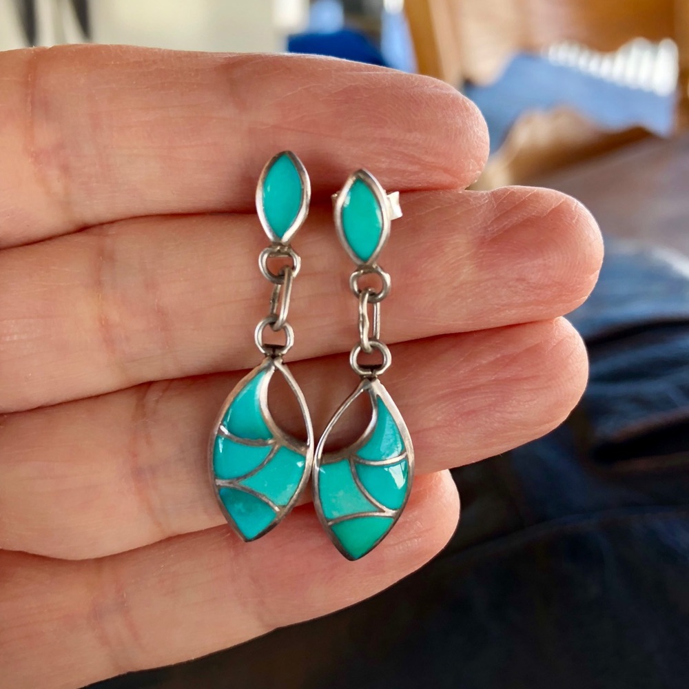 Turquoise sterling drop earrings.
